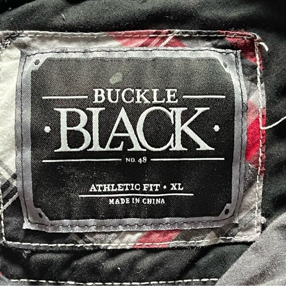 Buckle Black Plaid Topstitching Long Sleeve Button Down Tops Men’s XL - Picture 3 of 15